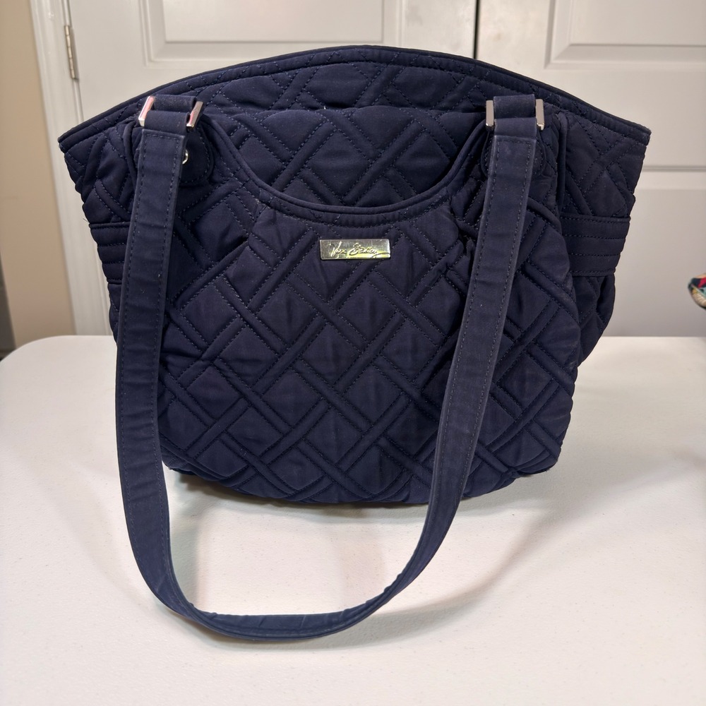 Vera Bradley Glenna Tote Classic Navy Quilted Microfiber Shoulder Bag